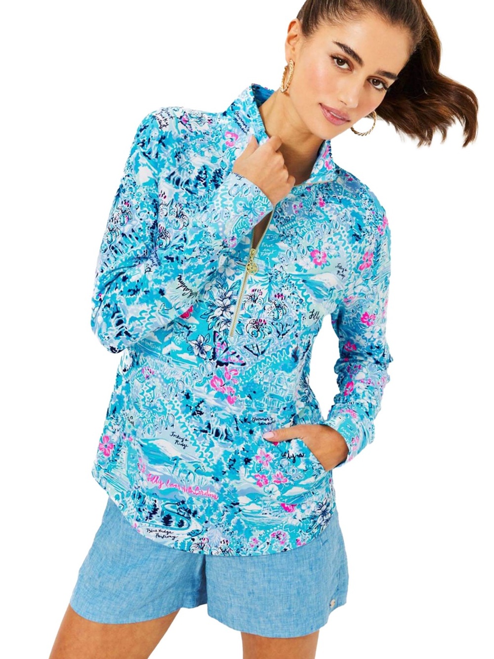Lilly Pulitzer Blue Peri Lilly Loves North Carolina UPF 50+ Skipper Popover